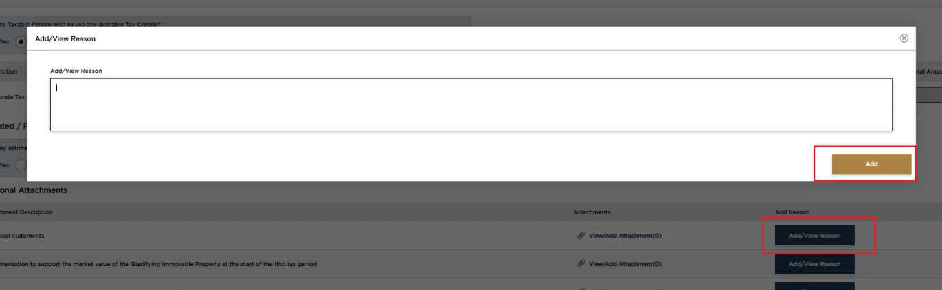 EmaraTax corporate tax return screen: corporate tax information not available (Upload Supporting Documents)