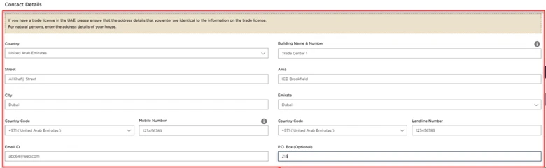 Contact Details step with address, phone and email fields highlighted